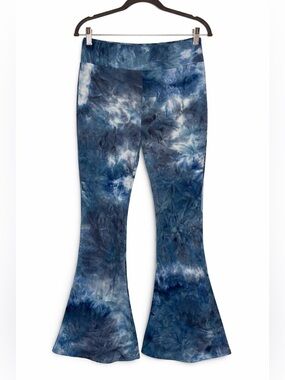 Blue Tie Dye Flare Leggings Y2K Boho Hippie Yoga Pants Larger
